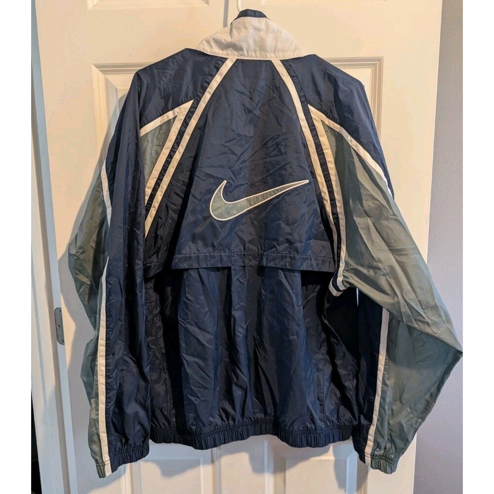 VINTAGE 90s XL Nike Windbreaker Jacket Big Swoosh Men’s Blue White Y2K Vtg